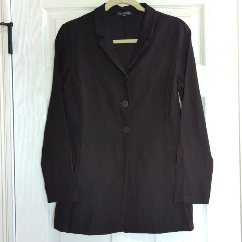 Eileen Fisher Women's Black Button Up Heavy Cardigan/Jacket